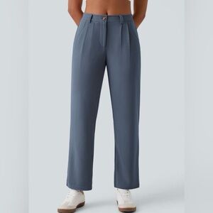 NWT Halara Mid Rise Zipper Pocket Waffle Casual Trousers in Blue. Size Medium